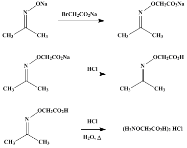Reaction equation for CARBOXYMETHOXYLAMINE HEMIHYDROCHLORIDE (Acetic acid, aminoöxy-, hydrochloride)