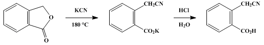 Reaction equation for o-CARBOXYPHENYLACETONITRILE (o-Toluic acid, α-cyano-)