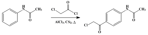 Reaction equation for p-CHLOROACETYLACETANILIDE (Acetanilide, p-chloroacetyl-)