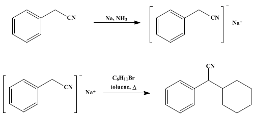 Reaction equation for α-CYCLOHEXYLPHENYLACETONITRILE (Cyclohexaneacetonitrile, α-phenyl-)