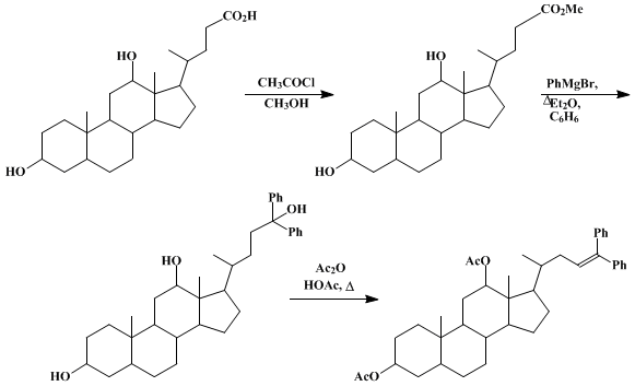 Reaction equation for 3,12-DIACETOXY-bisnor-CHOLANYLDIPHENYLETHYLENE (Bisnorcholanyldiphenylethylene, 3,12-diacetoxy-)