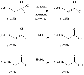 Reaction equation for DI-(p-CHLOROPHENYL)ACETIC ACID (Acetic acid, di-(p-chlorophenyl))
