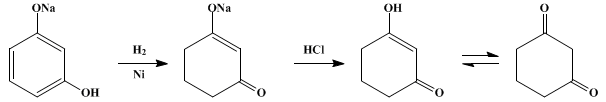 Reaction equation for DIHYDRORESORCINOL (1,3-Cyclohexanedione)