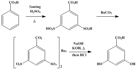 Reaction equation for 3,5-DIHYDROXYBENZOIC ACID (α-Resorcylic acid)