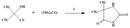 Reaction equation for 5,5-DIMETHYLHYDANTOIN (Hydantoin, 5,5-dimethyl-)