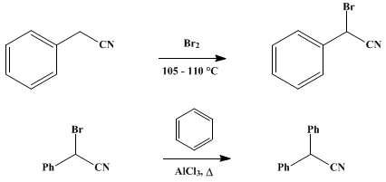 Reaction equation for DIPHENYLACETONITRILE (Acetonitrile, diphenyl-)