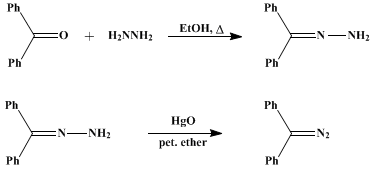 Reaction equation for DIPHENYLDIAZOMETHANE (Methane, diazodiphenyl-)