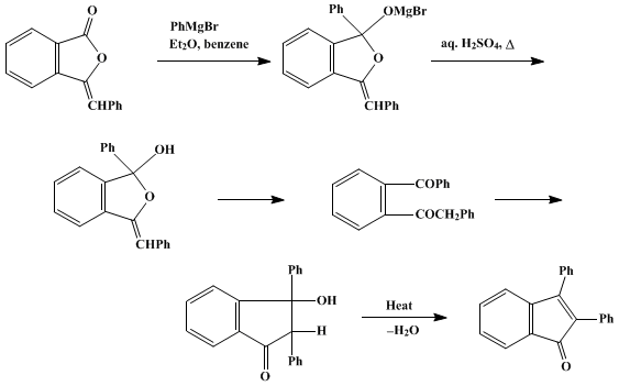 Reaction equation for 2,3-DIPHENYLINDONE (2,3-DIPHENYL-1-INDENONE) (Indone, 2,3-diphenyl-)