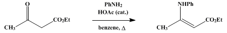 Reaction equation for ETHYL β-ANILINOCROTONATE (Crotonic acid, β-anilino-, ethyl ester)