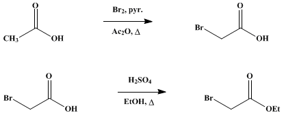 Reaction equation for ETHYL BROMOACETATE (Acetic acid, bromo-, ethyl ester)