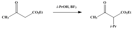 Reaction equation for ETHYL α-ISOPROPYLACETOACETATE (Isovaleric acid, α-acetyl, ethyl ester)