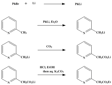 Reaction equation for ETHYL 2-PYRIDYLACETATE (2-Pyridineacetic acid, ethyl ester)