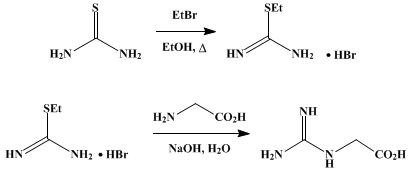 Reaction equation for GUANIDOACETIC ACID (Glycocyamine)