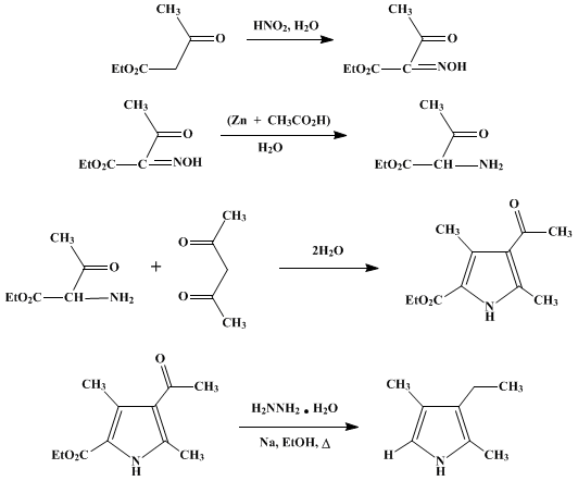 Reaction equation for KRYPTOPYRROLE (Pyrrole, 2,4-dimethyl-3-ethyl)