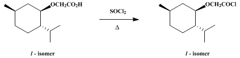 Reaction equation for l-MENTHOXYACETYL CHLORIDE (Acetyl chloride, (menthyloxy)-, l-)