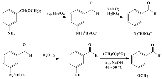 Reaction equation for m-METHOXYBENZALDEHYDE (Benzaldehyde, m-methoxy-)