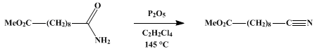 Reaction equation for METHYL ω-CYANOPELARGONATE (Pelargonic acid, θ-cyano-, methyl ester)