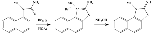 Reaction equation for 1-METHYL-2-IMINO-β-NAPHTHOTHIAZOLINE (Naphtho[1,2]thiazole, 1-methyl-1,2-dihydro-2-imino-)