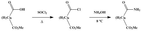 Reaction equation for METHYL SEBACAMATE (Sebacamic acid, methyl ester)