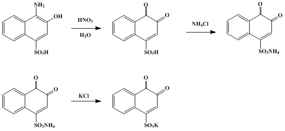 Reaction equation for 1,2-NAPHTHOQUINONE-4-SULFONATE, AMMONIUM AND POTASSIUM (1-Naphthalenesulfonic acid, 3,4-dihydro-3,4-dioxo, ammonium and potassium salts)
