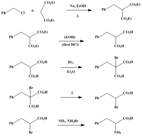 Reaction equation for dl-PHENYLALANINE (Alanine, phenyl-)