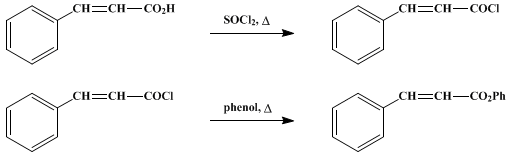 Reaction equation for PHENYL CINNAMATE (Cinnamic acid, phenyl ester)