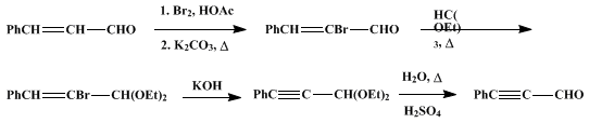 Reaction equation for PHENYLPROPARGYL ALDEHYDE (Propiolaldehyde, phenyl-)