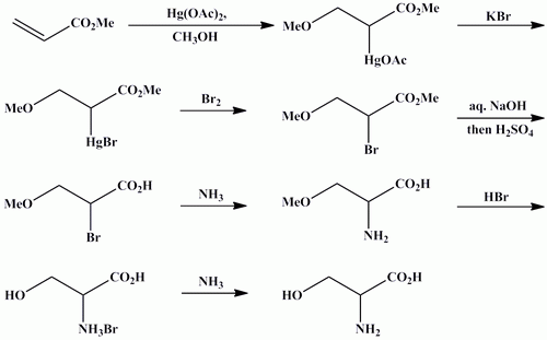 Reaction equation for dl-SERINE