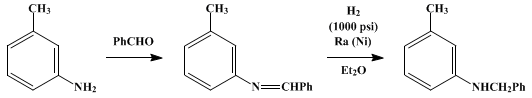 Reaction equation for m-TOLYLBENZYLAMINE (m-Toluidine, N-benzyl)