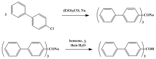 Reaction equation for TRIBIPHENYLCARBINOL (Carbinol, tris-(4-phenylphenyl-))