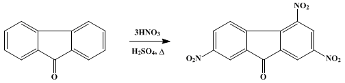 Reaction equation for 2,4,7-TRINITROFLUORENONE (9-Fluorenone, 2,4,7-trinitro-)
