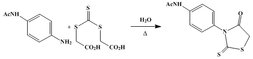 Reaction equation for N-(p-ACETYLAMINOPHENYL)RHODANINE (Rhodanine, 3-(p-acetamidophenyl)-)