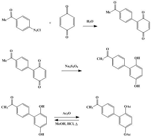 Reaction equation for 2-p-ACETYLPHENYLHYDROQUINONE (Acetophenone, 4'-(2,5-dihydroxyphenyl)-)