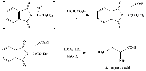 Reaction equation for DL-ASPARTIC ACID