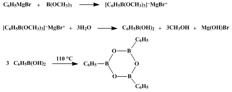 Reaction equation for BENZENEBORONIC ANHYDRIDE (Boroxin, triphenyl-)
