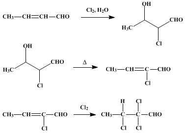 Reaction equation for BUTYRCHLORAL (Butyraldehyde, 2,2,3-trichloro-)