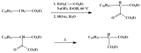 Reaction equation for CETYLMALONIC ESTER (Malonic acid, cetyl-, diethyl ester)