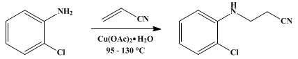 Reaction equation for 3-(o-CHLOROANILINO)PROPIONITRILE (Propionitrile, 3-o-chloroanilino-)