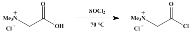 Reaction equation for N-CHLOROBETAINYL CHLORIDE (Ammonium chloride, [(chloroformyl)methyl]trimethyl-)