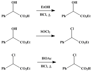 Reaction equation for α-CHLOROPHENYLACETIC ACID (Acetic acid, chlorophenyl-)