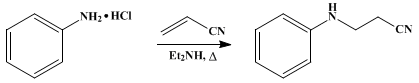Reaction equation for N-2-CYANOETHYLANILINE (Propionitrile, 3-anilino-)