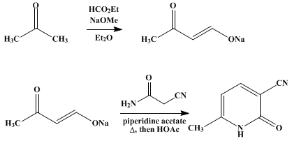 Reaction equation for 3-CYANO-6-METHYL-2(1)-PYRIDONE (Nicotinonitrile, 1,2-dihydro-6-methyl-2-oxo-)