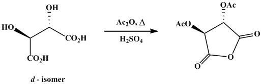 Reaction equation for DIACETYL-d-TARTARIC ANHYDRIDE (Tartaric anhydride, diacetate of d-)