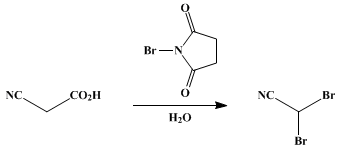 Reaction equation for DIBROMOACETONITRILE (Acetonitrile, dibromo-)