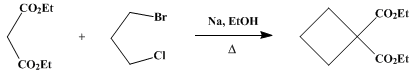 Reaction equation for DIETHYL 1,1-CYCLOBUTANEDICARBOXYLATE (1,1-Cyclobutanedicarboxylic acid, diethyl ester)