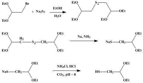 Reaction equation for DIETHYL MERCAPTOACETAL (Acetaldehyde, mercapto-, diethyl acetal)