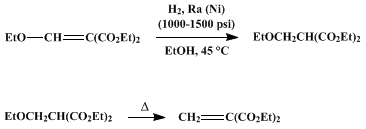 Reaction equation for DIETHYL METHYLENEMALONATE (Malonic acid, methylene-, diethyl ester)