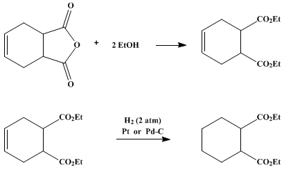 Reaction equation for DIETHYL cis-Δ4-TETRAHYDROPHTHALATE AND DIETHYL cis-HEXAHYDROPHTHALATE (4-Cyclohexene-1,2-dicarboxylic acid, diethyl ester, cis-, and 1,2-Cyclohexanedicarboxylic acid, diethyl ester, cis-)