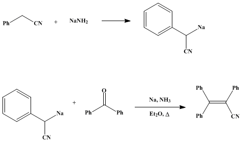 Reaction equation for α,β-DIPHENYLCINNAMONITRILE (Acrylonitrile, 2,3,3-triphenyl-)