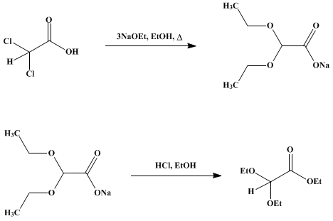 Reaction equation for ETHYL DIETHOXYACETATE (Glyoxylic acid, ethyl ester, diethyl acetal)